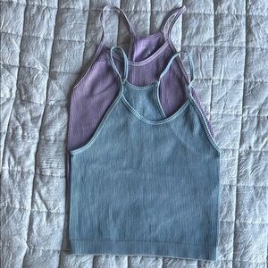 Stylish Women's Ribbed Tank Tops - Blue and Purple